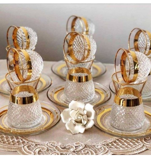 Custom Light Luxury Thin Waist Coated Golden Turkish Tea Cups Set Espresso Cawa Coffee Glass Cups for 6 Person Custom Light Luxury Thin Waist Coated Golden Turkish Tea Cups Set Espresso Cawa Coffee Glass Cups for 6 Person