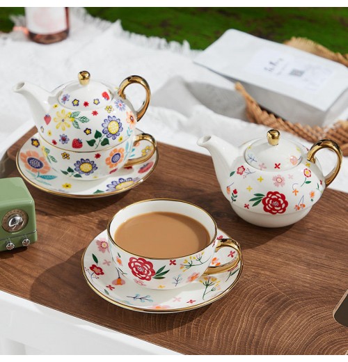 Porcelain Cup and Saucer Gift Ceramic Tea Set with Teapot for One Person Single Pot Tea for One Porcelain Cup and Saucer Gift Ceramic Tea Set with Teapot for One Person Single Pot Tea for One
