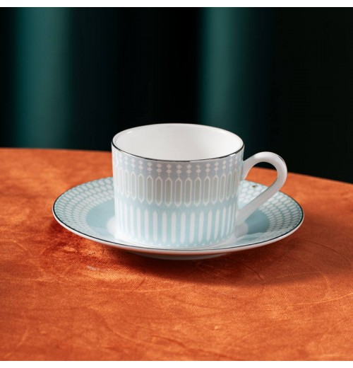 Luxury high end hotel cafe sky blue bone china coffee cups and saucers gold rim tea cup set Luxury high end hotel cafe sky blue bone china coffee cups and saucers gold rim tea cup set