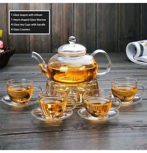 Wholesale Borosilicate Kettle Clear Glass Tea Cup Set Blooming Tea Maker Teapot Glass Tea Pot Set With Infuser Warmer Wholesale Borosilicate Kettle Clear Glass Tea Cup Set Blooming Tea Maker Teapot Glass Tea Pot Set With Infuser Warmer