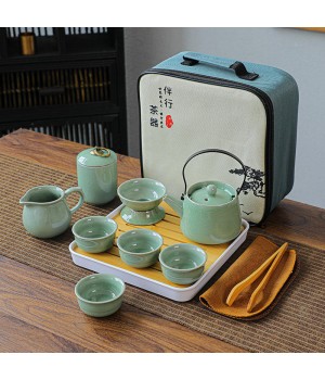 Custom Logo Portable Ceramic Teaware Set with Bag Teapot Travel Teaware, Gaiwan Tea Cups of Tea Ceremony Chinese Kung Fu Tea Set