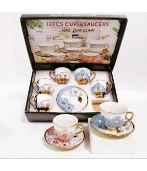 2023 New Arrival Gift Box 6 Cups& 6 Saucers Tea Cup and Saucer Set Vintage Porcelain Tea Sets Ceramics Cups