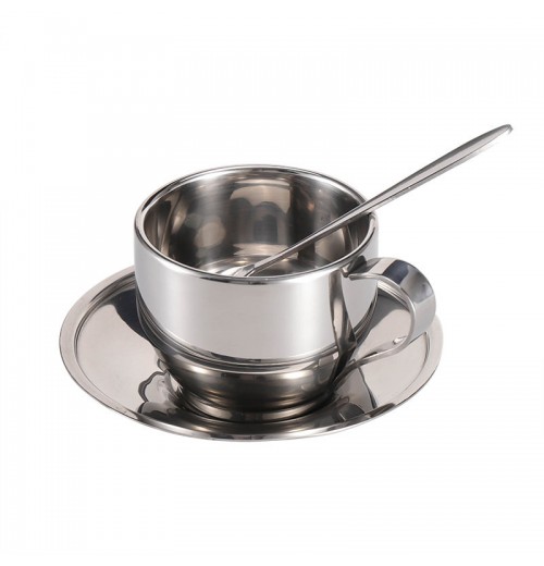 Exquisite Coffee Cup Set with Double Walls and Spoon Stainless Steel Cup for Coffee Tea Cup Exquisite Coffee Cup Set with Double Walls and Spoon Stainless Steel Cup for Coffee Tea Cup