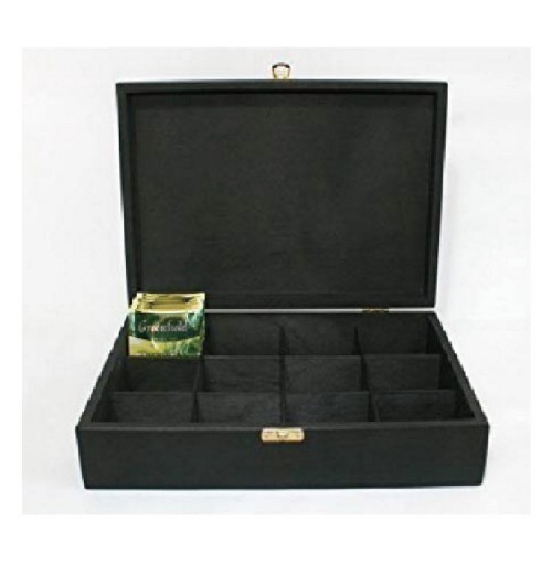 High Quality Black Wooden Tea Bag Box With 12 Compartments High Quality Black Wooden Tea Bag Box With 12 Compartments