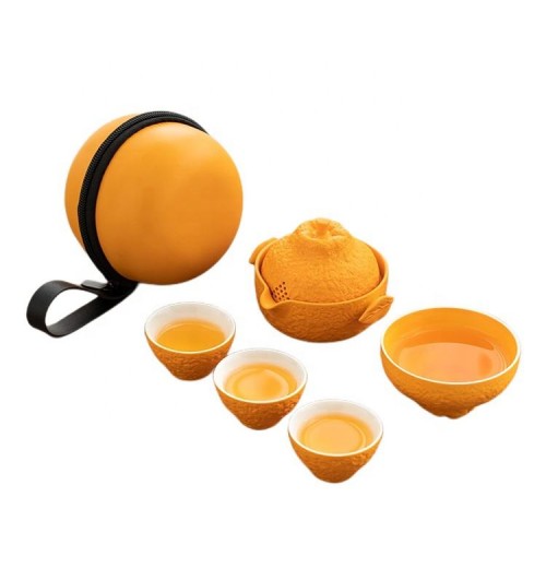 Portable Ugly Orange Outdoor Travel Ceramic Tea Set Quick Cup One Pot Four Cups Teapot Business Gift Portable Ugly Orange Outdoor Travel Ceramic Tea Set Quick Cup One Pot Four Cups Teapot Business Gift