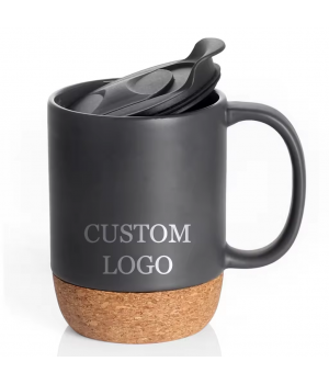 Custom Logo Creative 12oz 350ml Gift Office Home Indoor Milk Coffee Tea Cup Ceramic Mug with Cork Bottom Base and Sliding Lids