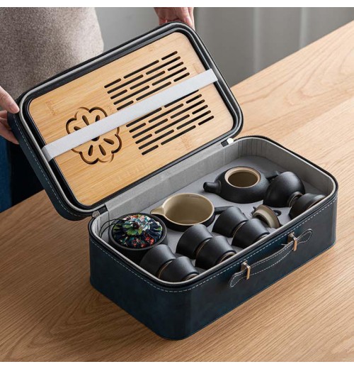 Portable All in One Gift Bag Outdoor Travel Ceramic Tea Set Porcelain Teapot with Bamboo Tea Tray Portable All in One Gift Bag Outdoor Travel Ceramic Tea Set Porcelain Teapot with Bamboo Tea Tray