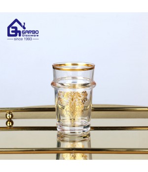 Arabic Style Golden Decal Tea Glass Cup 130ml Gold Rim Drinking Glass Teapot and Cup Set of 7pcs Gift Promotion Teacup Set